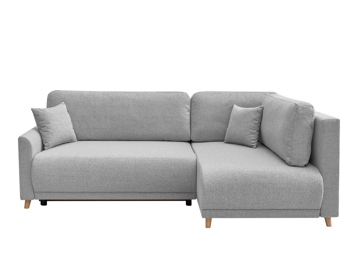 ECKSOFA MILOS Hellgrau Flachgewebe, Struktur Rückenkissen, Bettkasten, Schlaffunktion, Rücken echt  - Hellgrau/Naturfarben, Design, Textil (224/148cm) - P & B