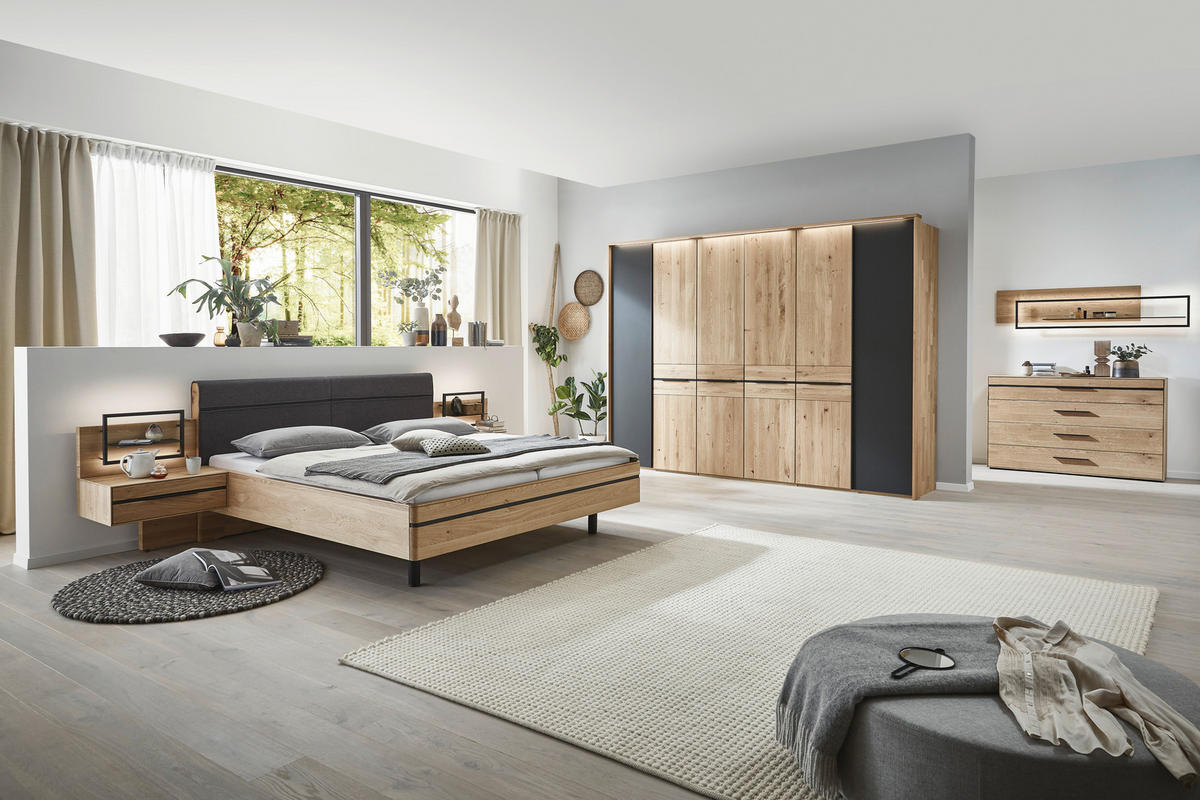 SCHLAFZIMMER in Eichefarben, Dunkelgrau  - Eichefarben/Dunkelgrau, Natur, Holz/Textil (180/200cm) - Valnatura