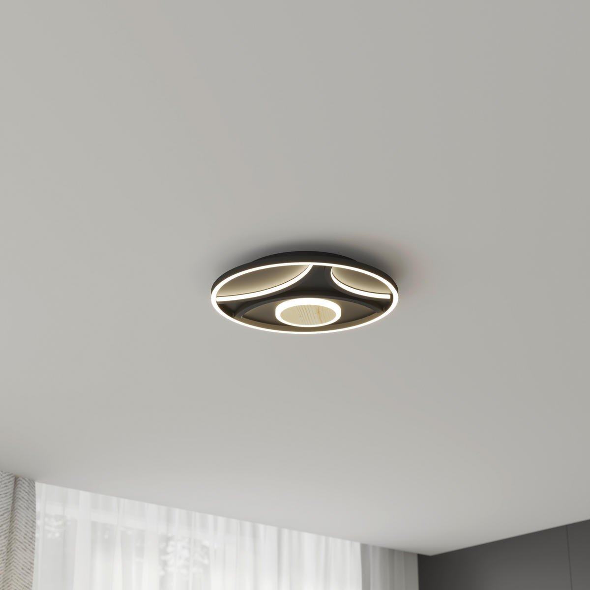 LED-DECKENLEUCHTE 39/5 cm   - Schwarz, Natur, Metall (39/5cm) - Novel