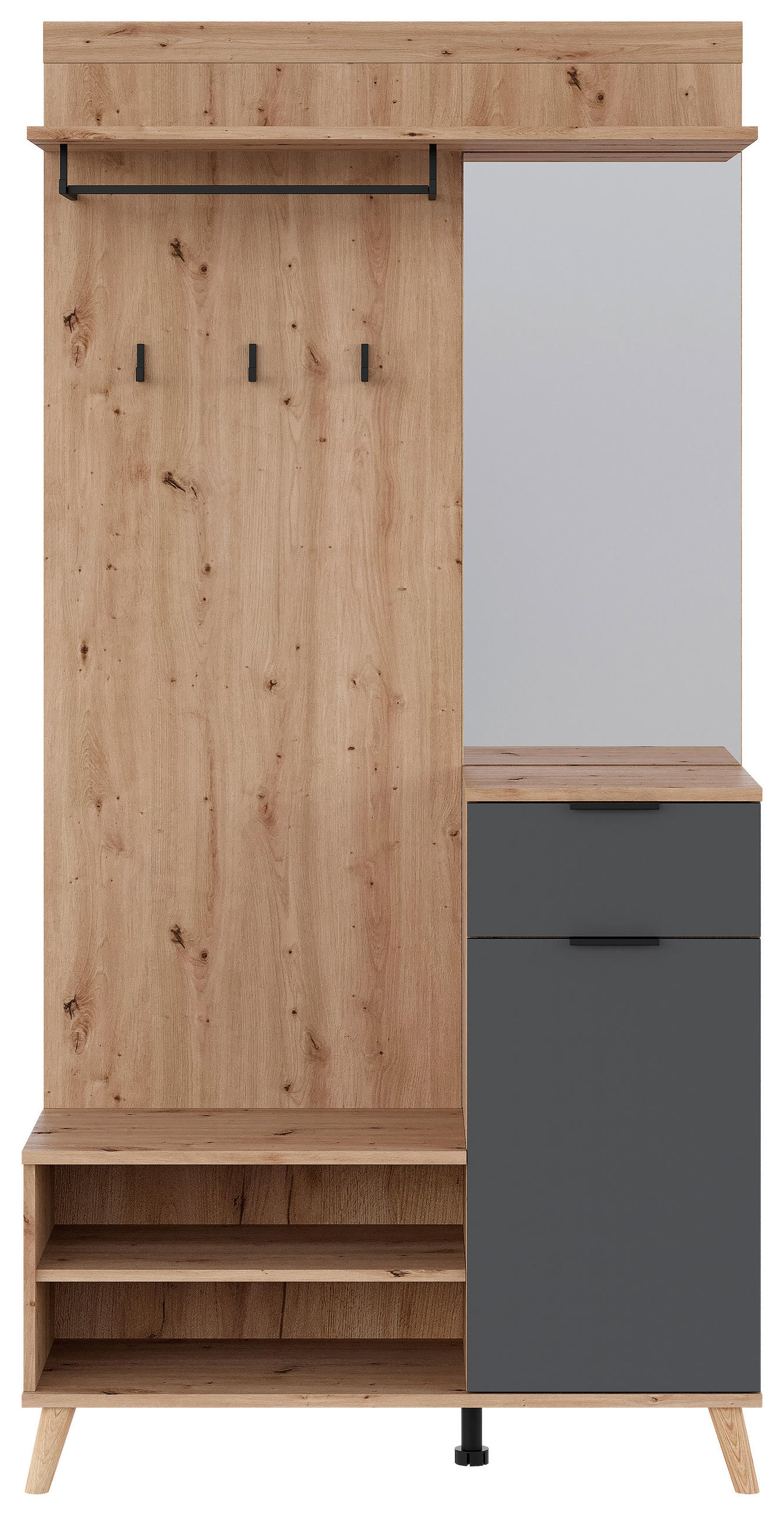 home24 Garderobe Graphit, Eiche Artisan 100x202x40 cm