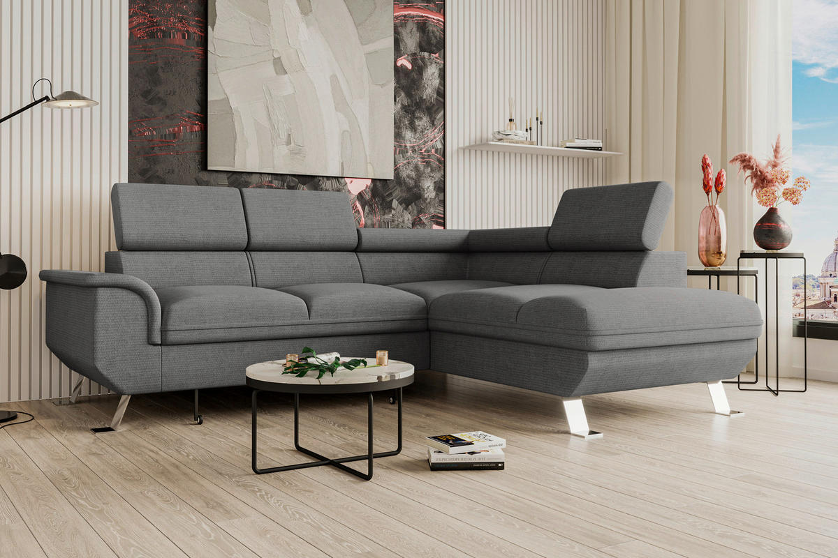 ECKSOFA in Struktur Anthrazit  - Anthrazit/Silberfarben, Konventionell, Textil/Metall (268/207cm) - MID.YOU