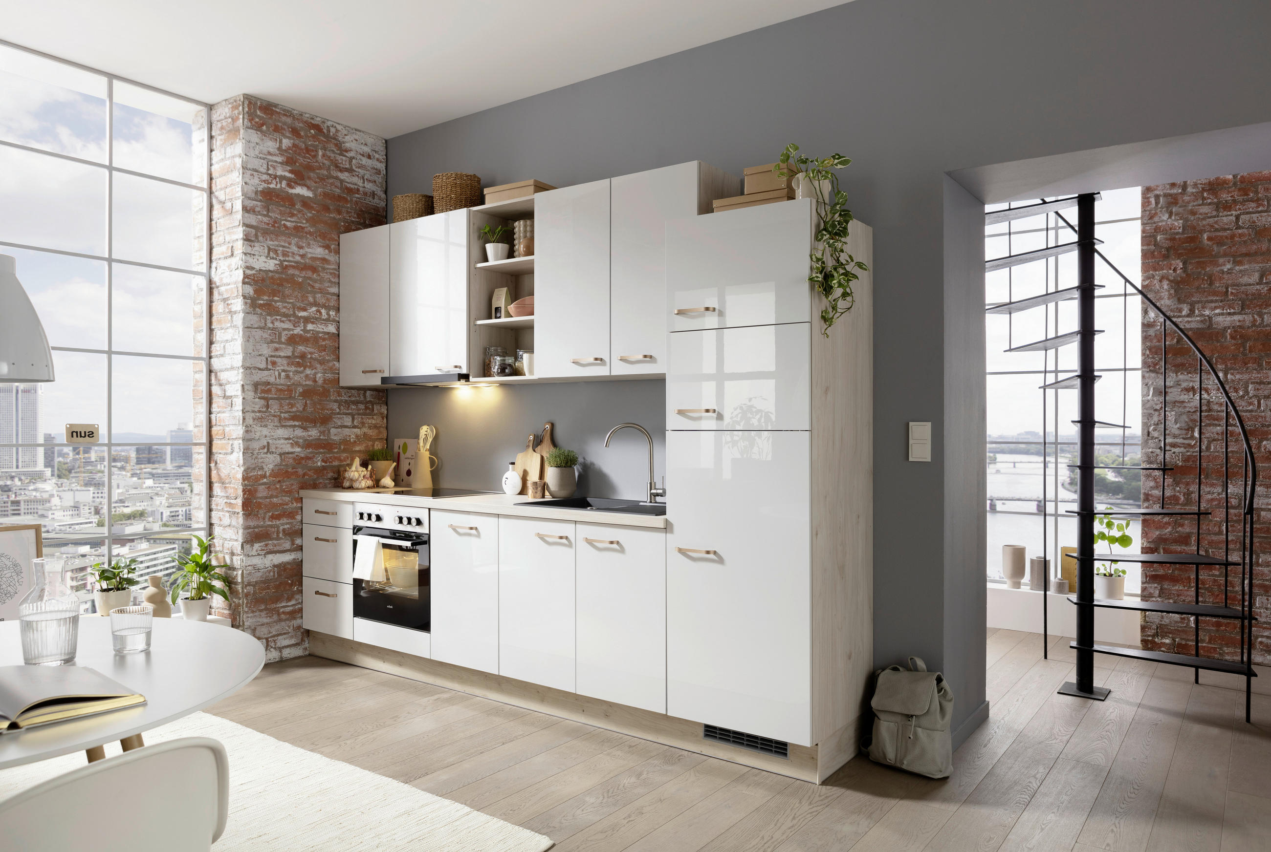 KÜCHENLEERBLOCK 300 cm   in Eichefarben, Hellgrau  - Eichefarben/Hellgrau, Basics, Holzwerkstoff/Metall (300cm) - Impuls