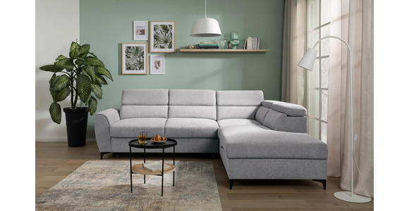 ECKSOFA Hellgrau Velours Bettkasten, Schlaffunktion, Rücken echt, Kopfteilverstellung, Liegefläche im Originalstoff  - Hellgrau/Schwarz, KONVENTIONELL, Textil/Metall (255/217cm) - Carryhome