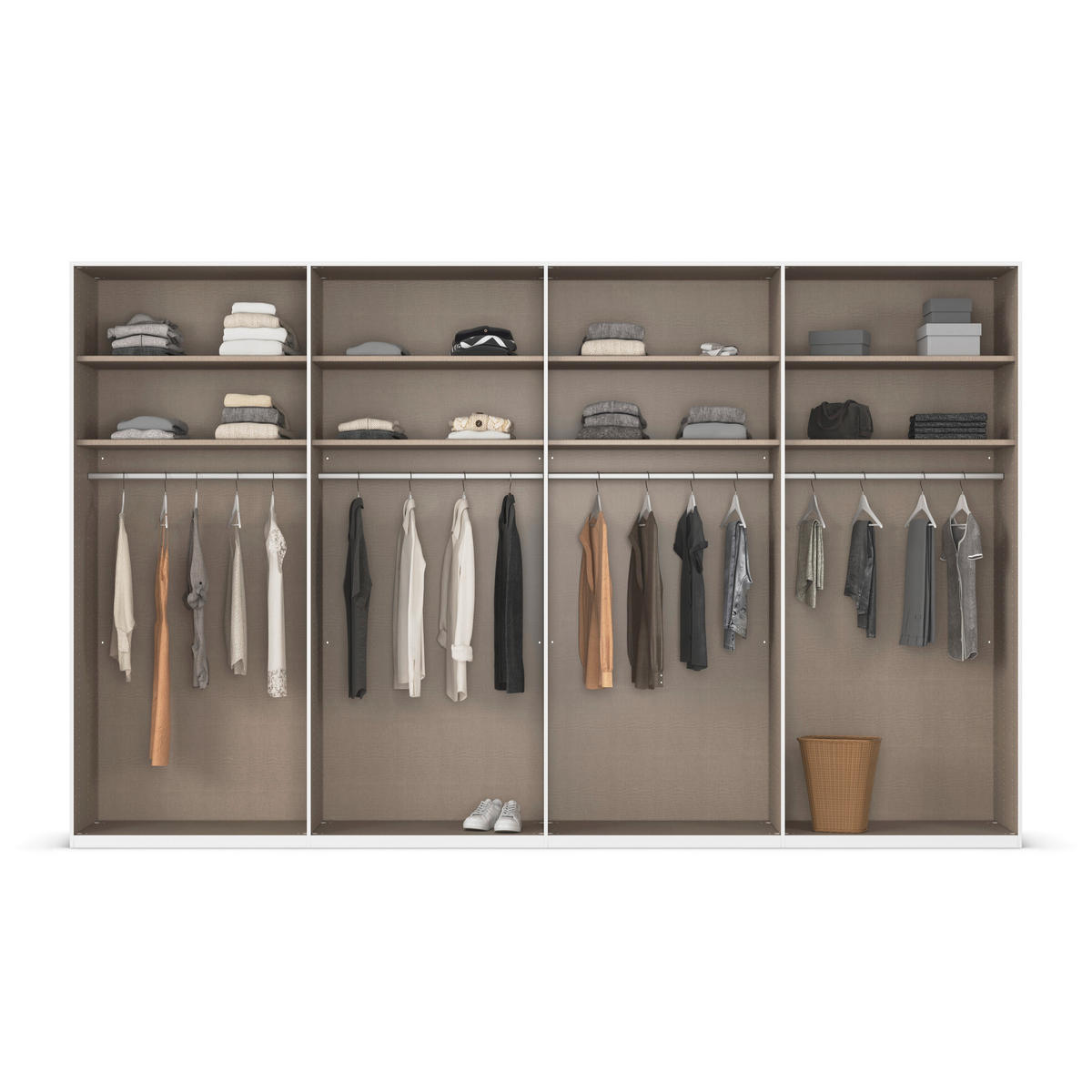 SCHWEBETÜRENSCHRANK 360/236/68 cm 4-türig Weiß, Weiß Hochglanz  - Weiß Hochglanz/Alufarben, Basics, Glas/Holzwerkstoff (360/236/68cm) - Novel