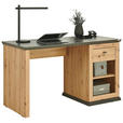 SCHREIBTISCH 135/59/76 cm Eichefarben, Dunkelgrau Stauraum  - Eichefarben/Dunkelgrau, ROMANTIK / LANDHAUS, Holzwerkstoff/Metall (135/59/76cm) - Hom`in