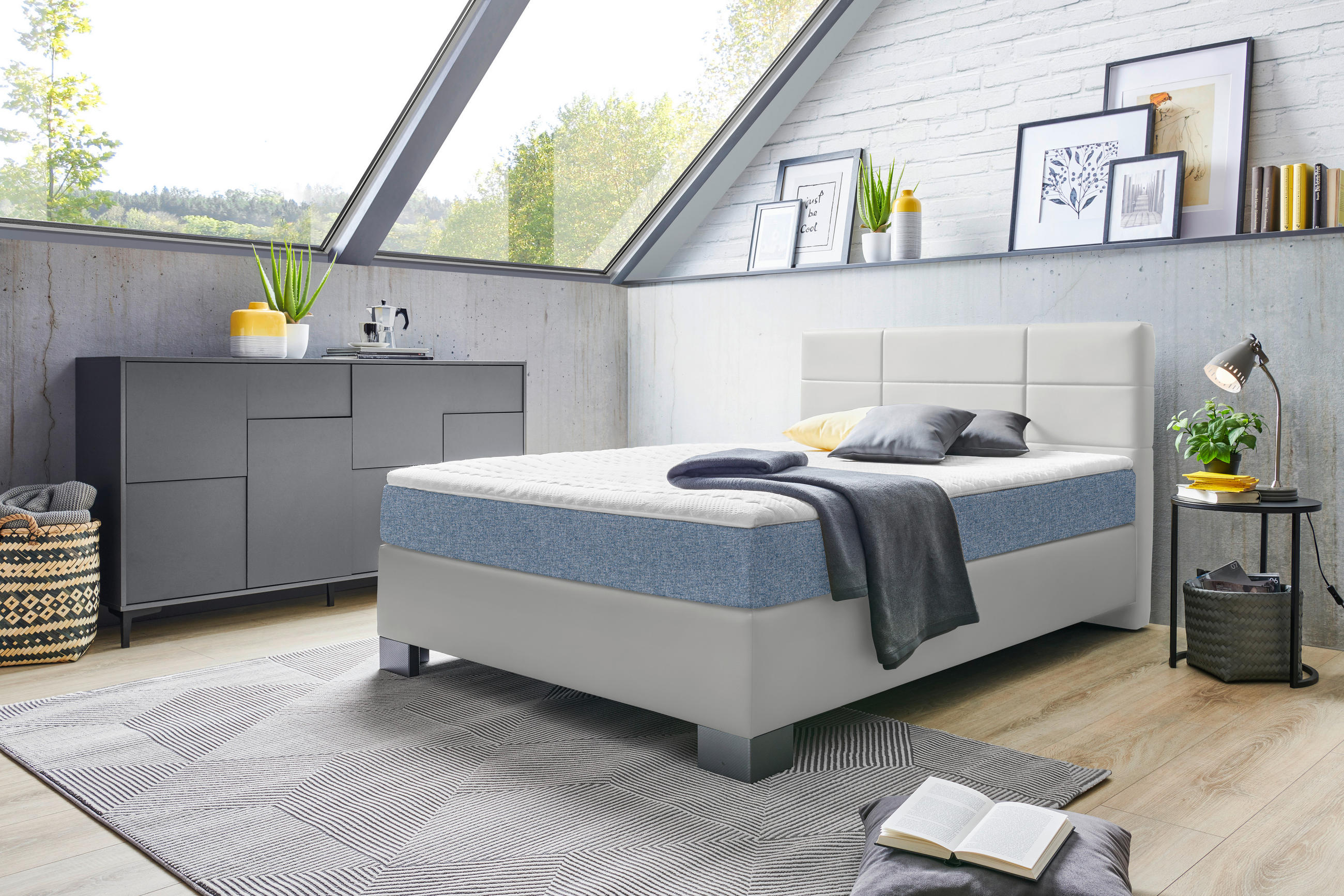 BOXSPRINGBETT 120/200 cm  in Hellgrau  - Hellgrau/Graphitfarben, Design, Holz/Textil (120/200cm) - Hom`in