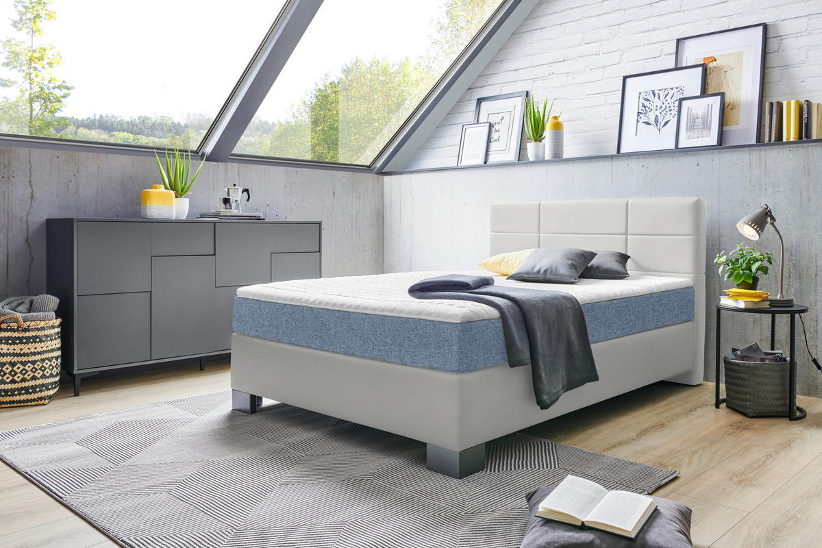 BOXSPRINGBETT 140/200 cm  in Hellgrau  - Hellgrau/Graphitfarben, Design, Holz/Textil (140/200cm) - Hom`in