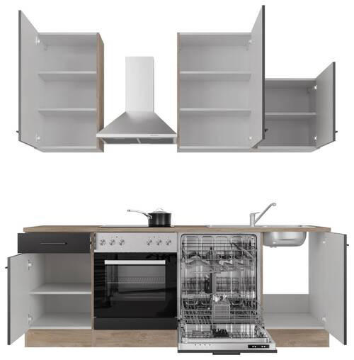 KUCHYNSKÁ LINKA CAPRI 220 - čierna/farba duba, Modern, kov/kompozitné drevo (220cm) - FlexWell