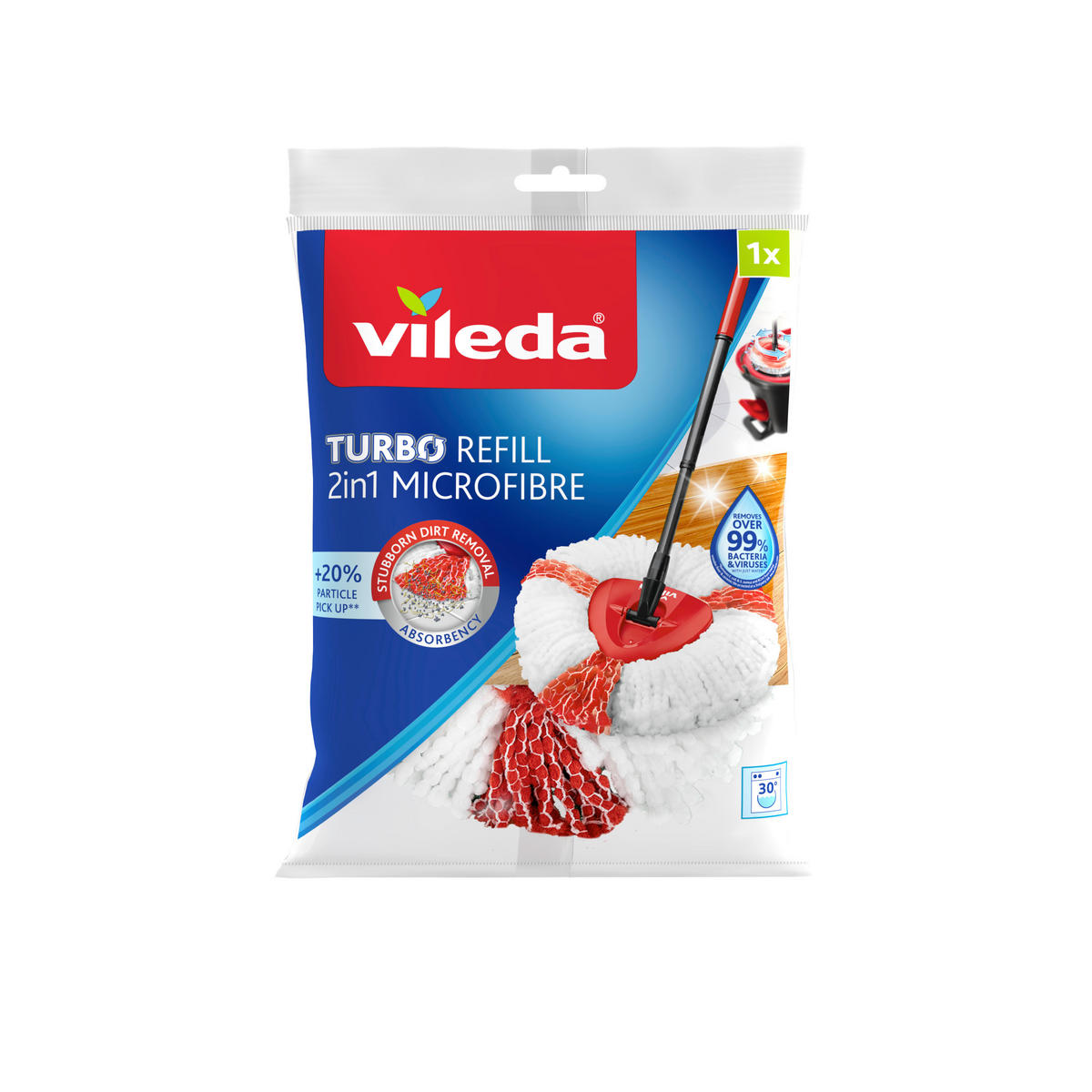 Refillmopp, Vileda Turbo Smart - vit/röd, Basics, textil (20/4/30cm) - Best Price