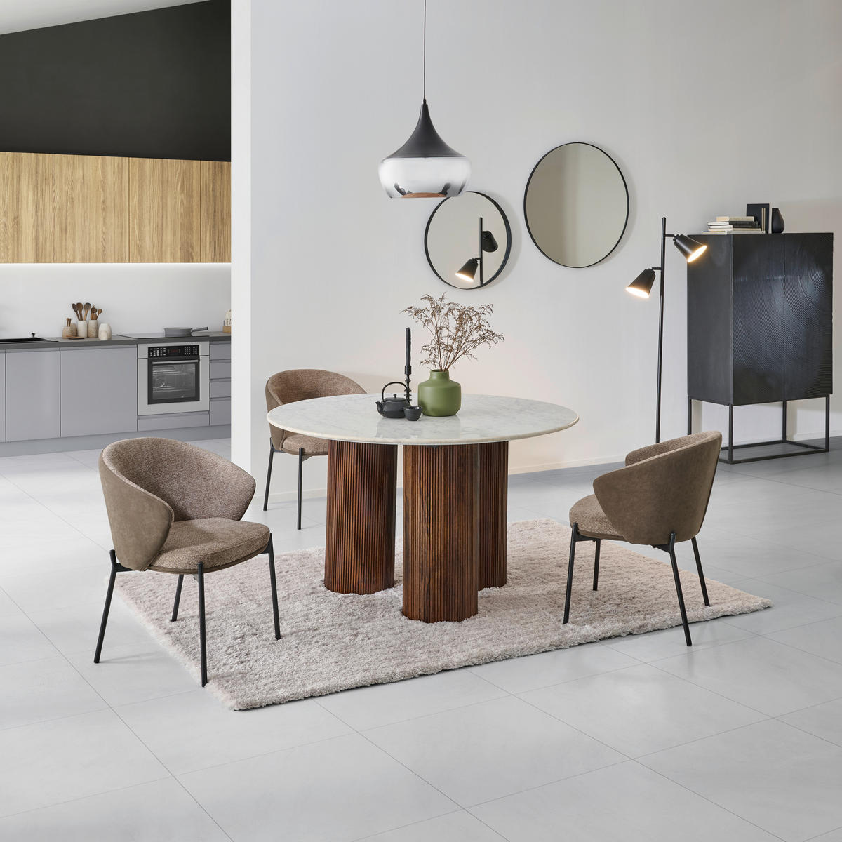 JEDILNA MIZA, v celoti masivno mangov les rjava, naravne barve  - temno rjava/naravne barve, Moderno, kamen/les (130/130/76cm) - MID.YOU