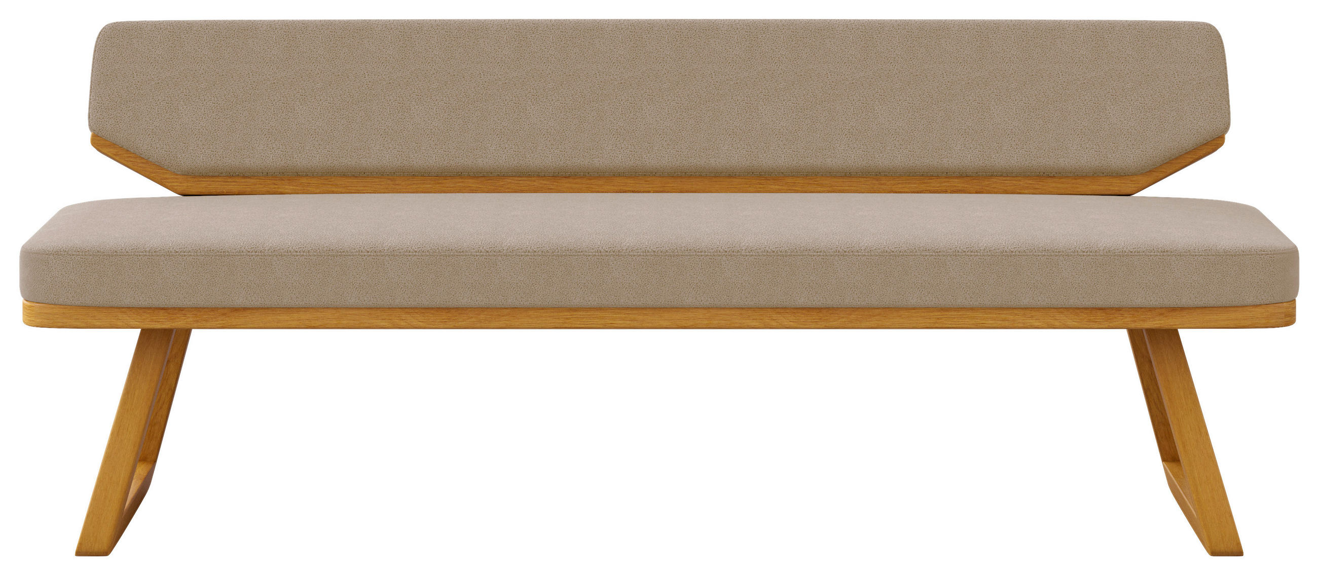 Thumbnail - Carryhome Sitzbank, Taupe, Eiche, Holz, Textil, Eiche, massiv, 3-Sitzer, 190x80x52 cm, Stoffauswahl, mit Rückenlehne, Es...