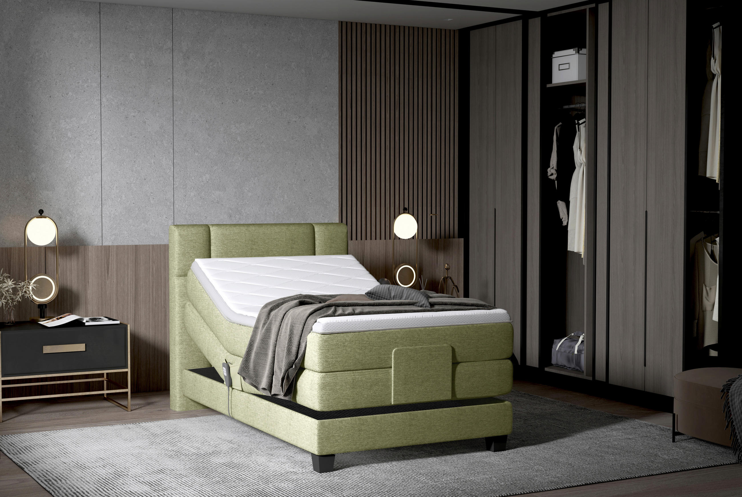 BOXSPRINGBETT 90/200 cm  in Olivgrün  - Schwarz/Olivgrün, KONVENTIONELL, Holz/Kunststoff (90/200cm) - Esposa