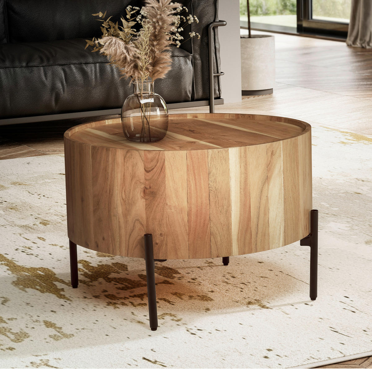 COUCHTISCH in Holz 60/60/41 cm  - Schwarz/Akaziefarben, Design, Holz/Metall (60/60/41cm) - MID.YOU