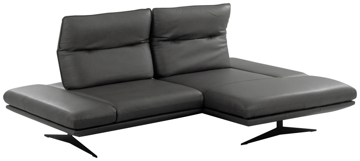 ECKSOFA 235/160 cm  in Echtleder Dunkelgrau Rücken echt, Armteilverstellung, Kopfteilverstellung, Sitztiefenverstellung  235/160 cm  - Dunkelgrau/Schwarz, Design, Leder/Metall (235/160cm) - Celina Home