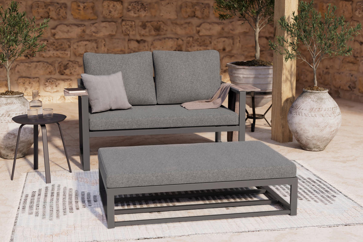 LOUNGEGARNITUR 2-teilig   155/65/74 cm Stahl  - Dunkelgrau/Anthrazit, MODERN, Kunststoff/Textil (155/65/74cm) - Ambia Garden