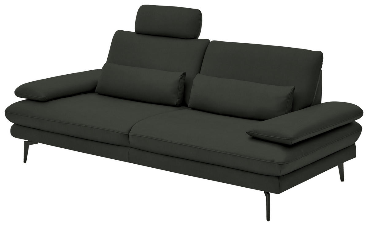 3-SITZER-SOFA in Echtleder Dunkelgrün  - Dunkelgrün/Schwarz, Design, Leder/Metall (222/86/104cm) - Dieter Knoll