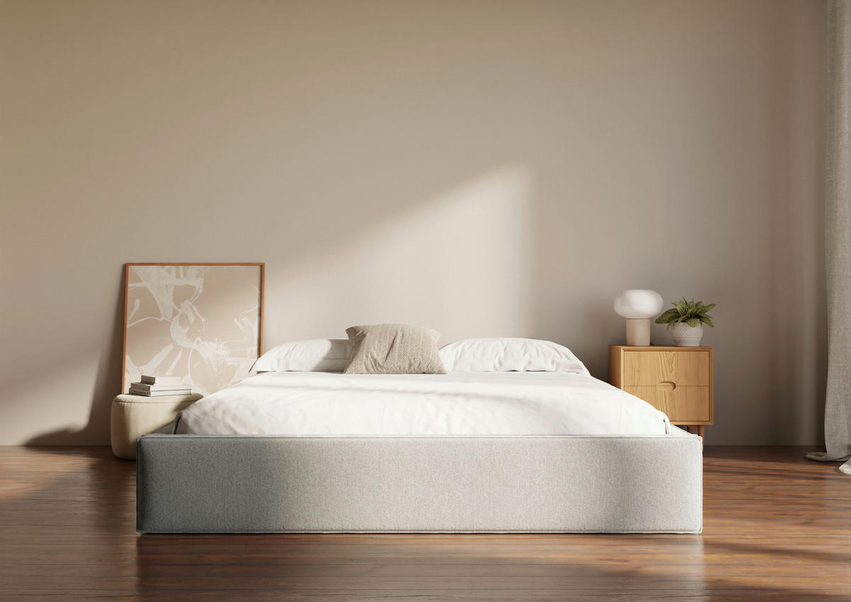 POLSTERBETT 120/200 cm,  in Hellgrau, Lattenrost, Bettkasten,  - Hellgrau/Schwarz, Design, Holz/Textil (120/200cm) - Chameo