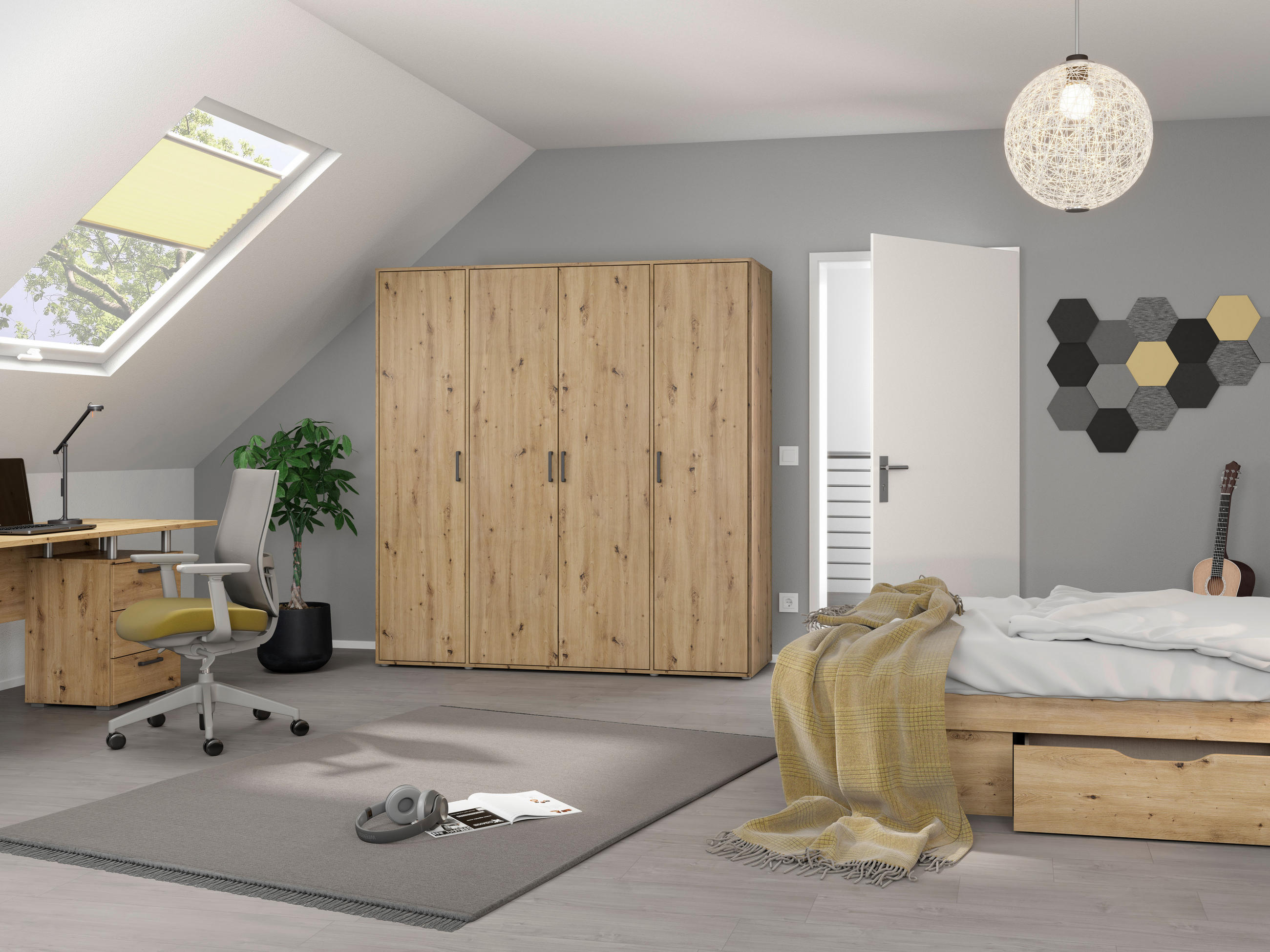 DREHTÜRENSCHRANK in Eiche Artisan  - Eiche Artisan/Grau, Modern, Holzwerkstoff/Kunststoff (187/194/53cm) - Rauch Möbel