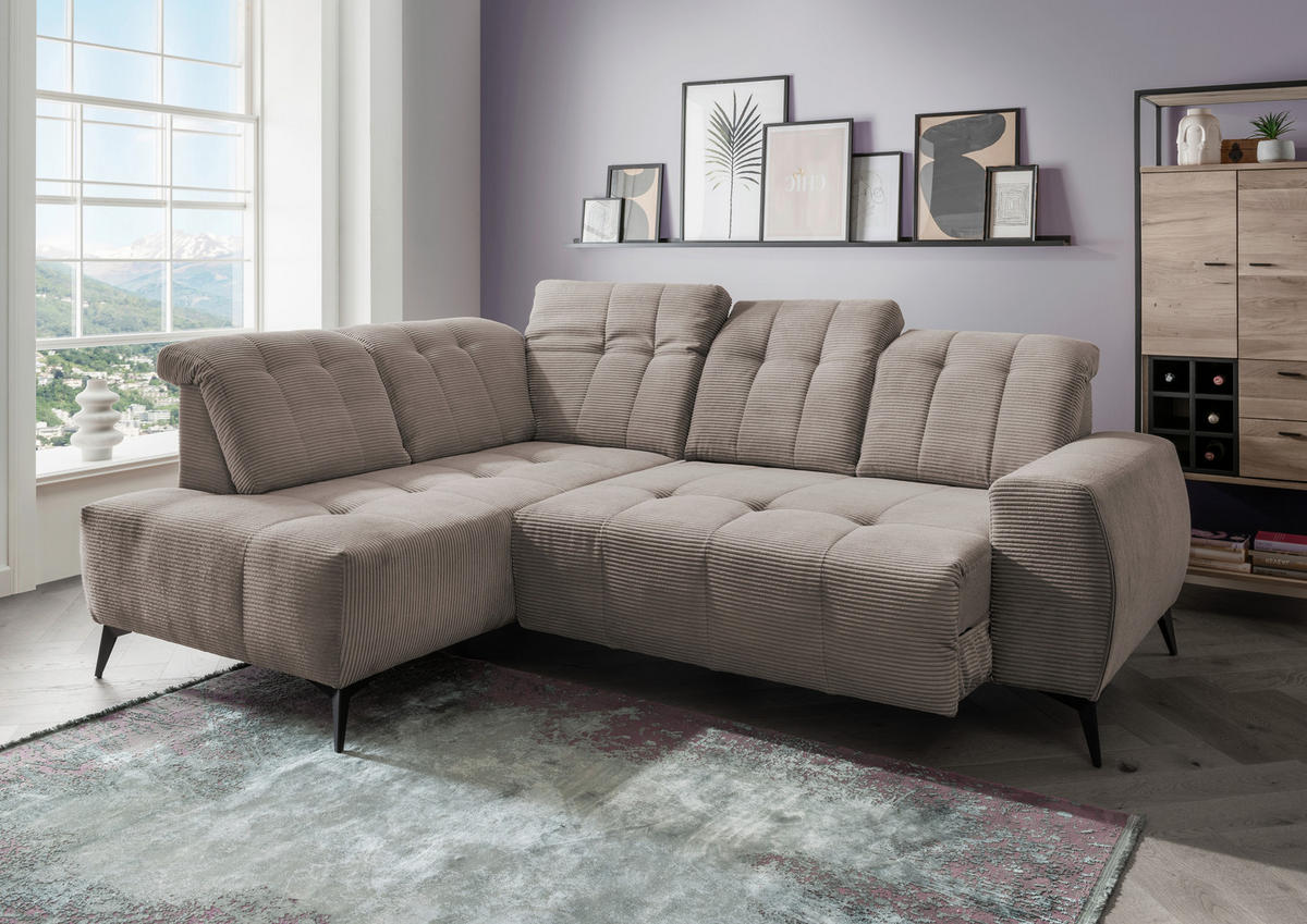 ECKSOFA in Cord Graubraun  - Graubraun/Schwarz, Modern, Textil/Metall (200/261cm) - Livetastic