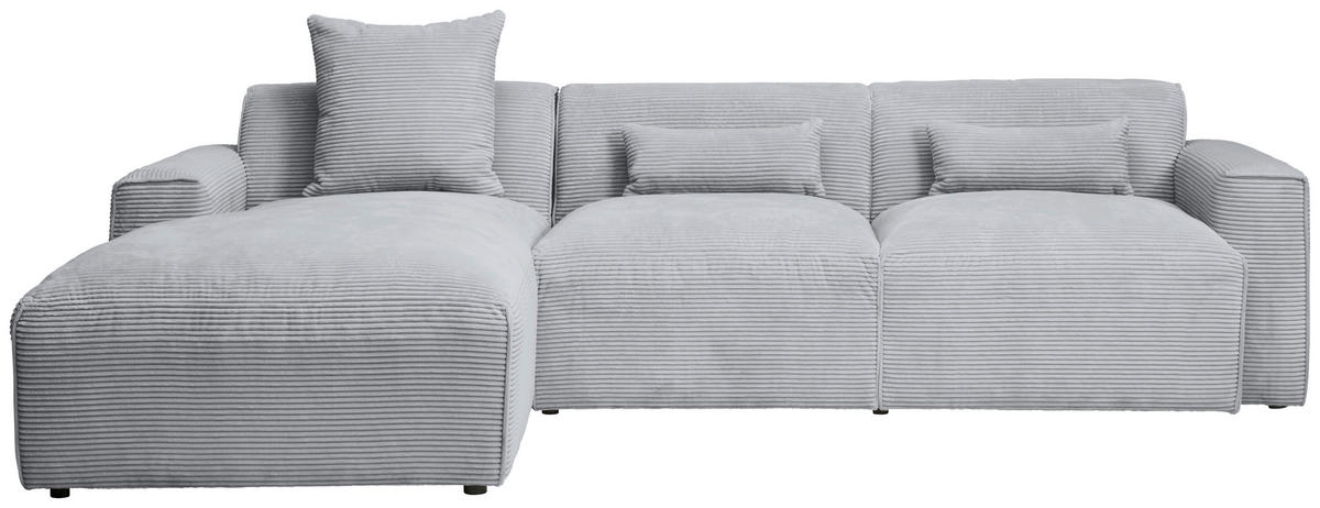 ECKSOFA in Cord Grau  - Schwarz/Grau, Design, Kunststoff/Textil (196/303cm) - Livetastic
