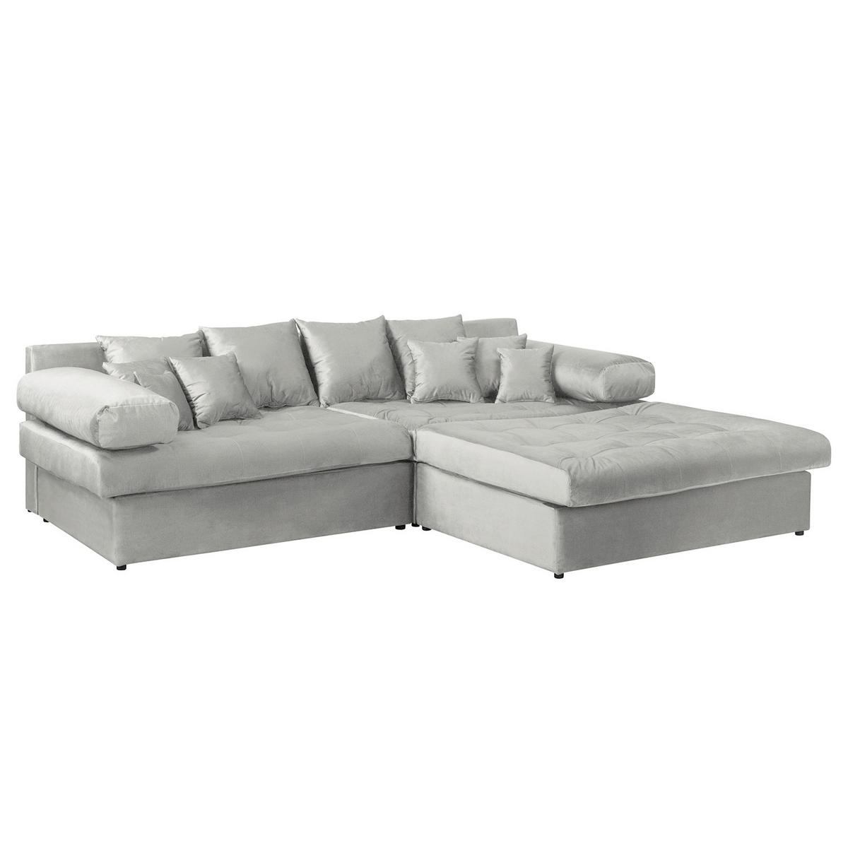 ECKSOFA Velours Hellgrau  - Hellgrau/Schwarz, Design, Kunststoff/Textil (284/243cm) - P & B