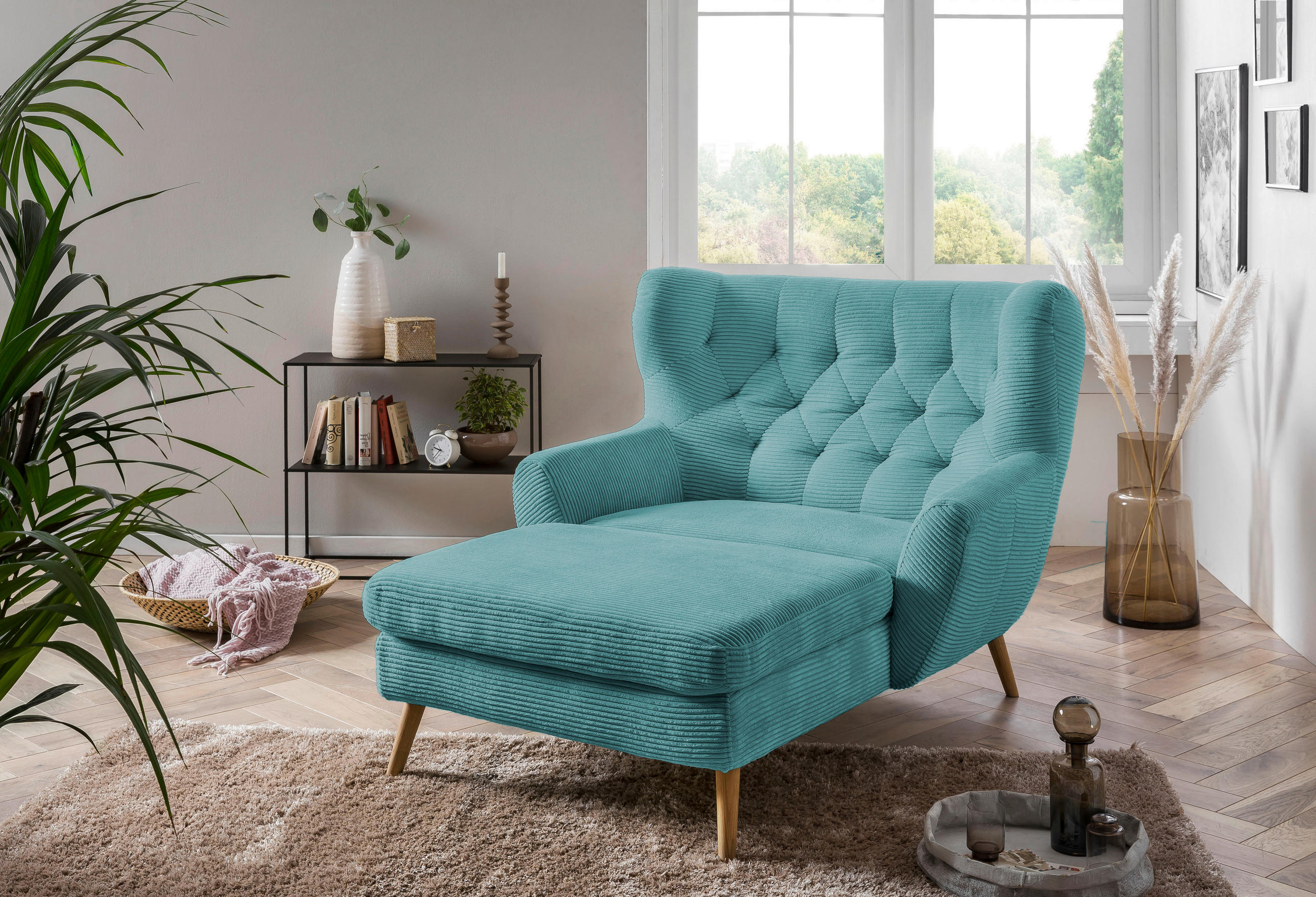 XXL-SESSEL - Türkis, Design, Holz/Textil (120/101/165cm) - Stylife