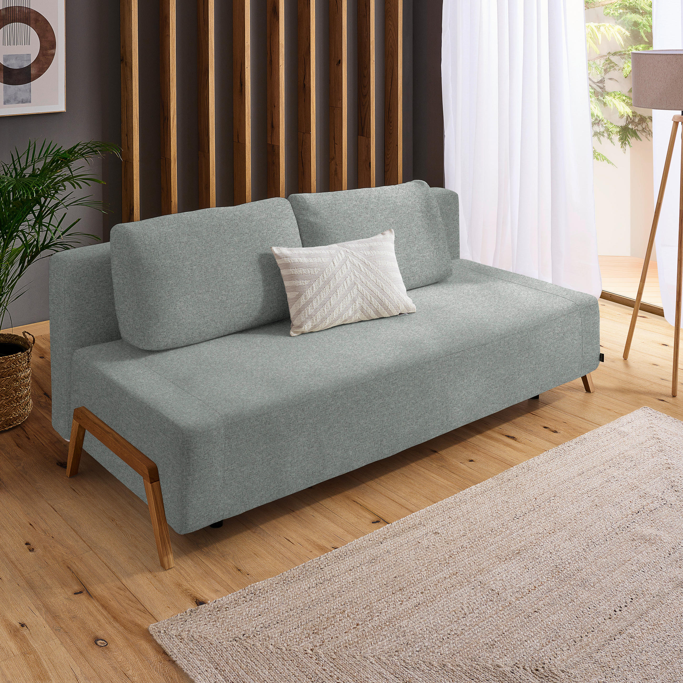 SCHLAFSOFA Chenille Grau  - Naturfarben/Grau, Design, Holz/Textil (211/88/102cm) - Niels Andersson
