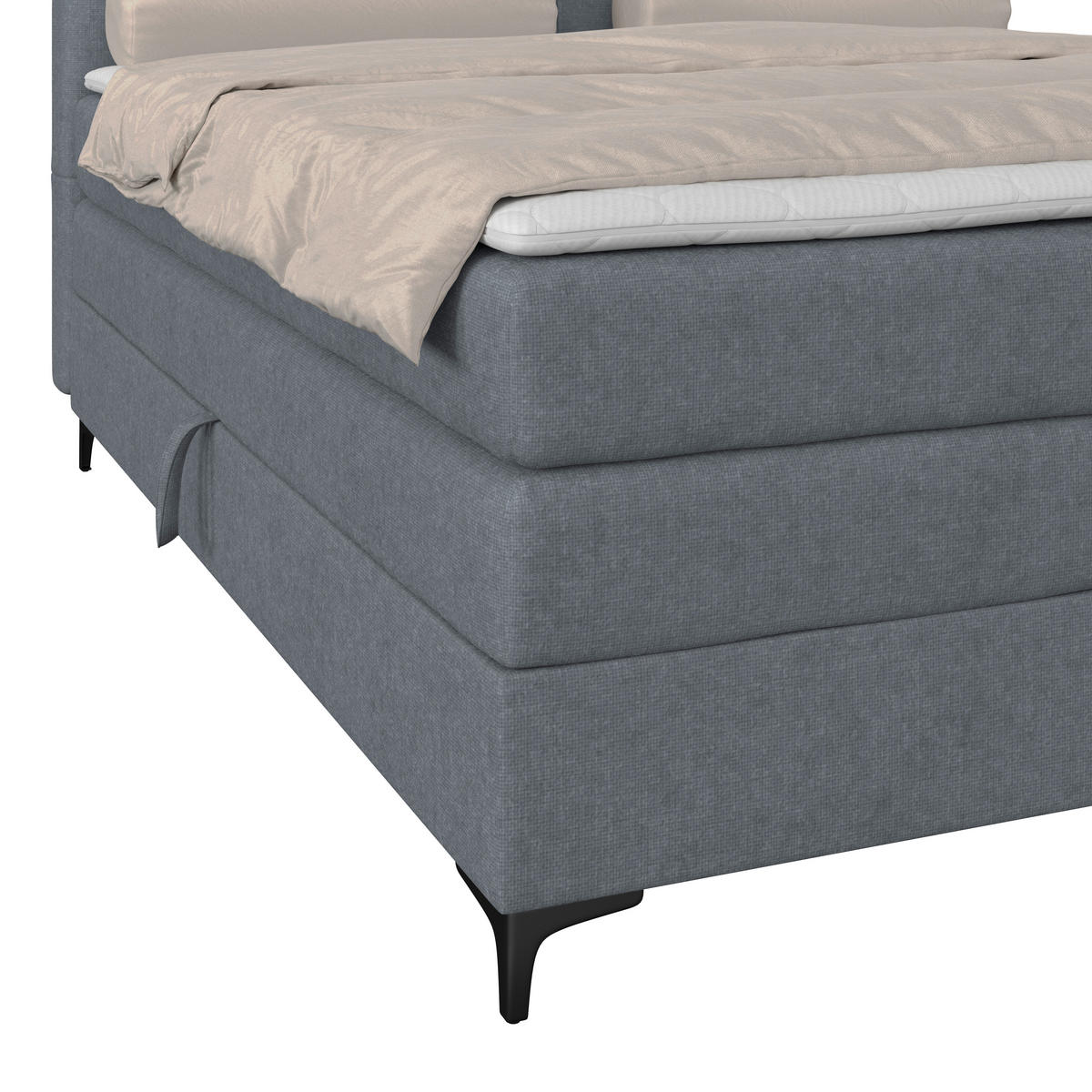 BOXSPRINGBETT 200/200 cm,  in Blaugrau, H3 = fest  - Blaugrau/Schwarz, KONVENTIONELL, Kunststoff/Textil (200/200cm)