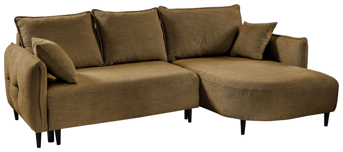 ECKSOFA in Struktur Goldfarben  - Goldfarben/Schwarz, Design, Holz/Textil (244/165cm) - MID.YOU