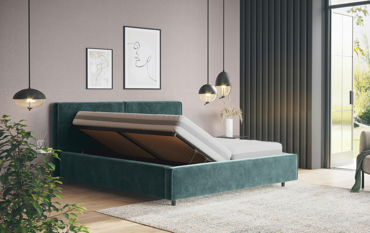 KÁRPITOZOTT ÁGY 180/200 cm  zöld  - fekete/zöld, Basics, faalapú anyag/textil (180/200cm) - Welnova