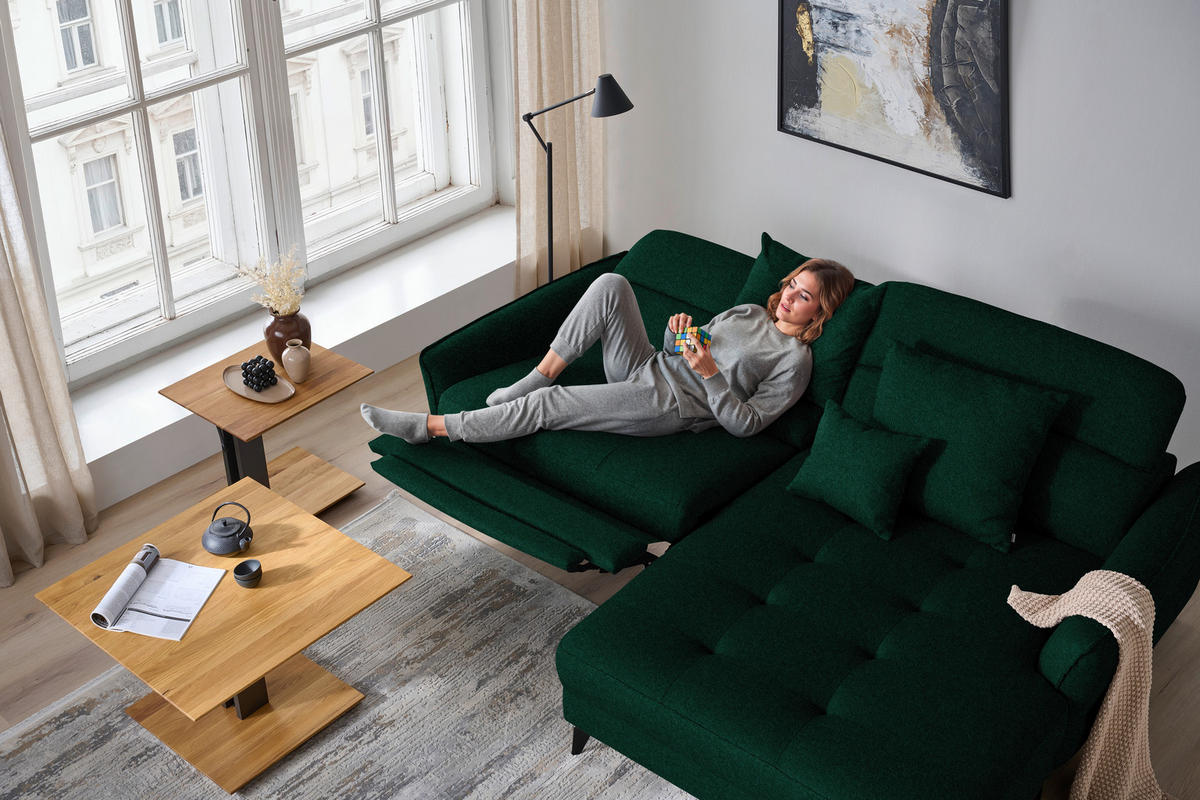 ECKSOFA MANTA in Flachgewebe Waldgrün  246/175 cm  - Waldgrün/Schwarz, Design, Textil/Metall (246/175cm) - Celina