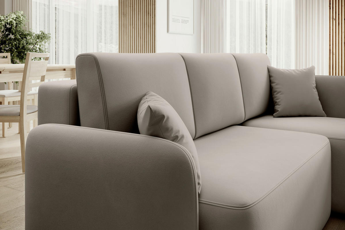 ECKSOFA Beige Plüsch  - Beige/Schwarz, Design, Kunststoff/Textil (206/150cm) - P & B