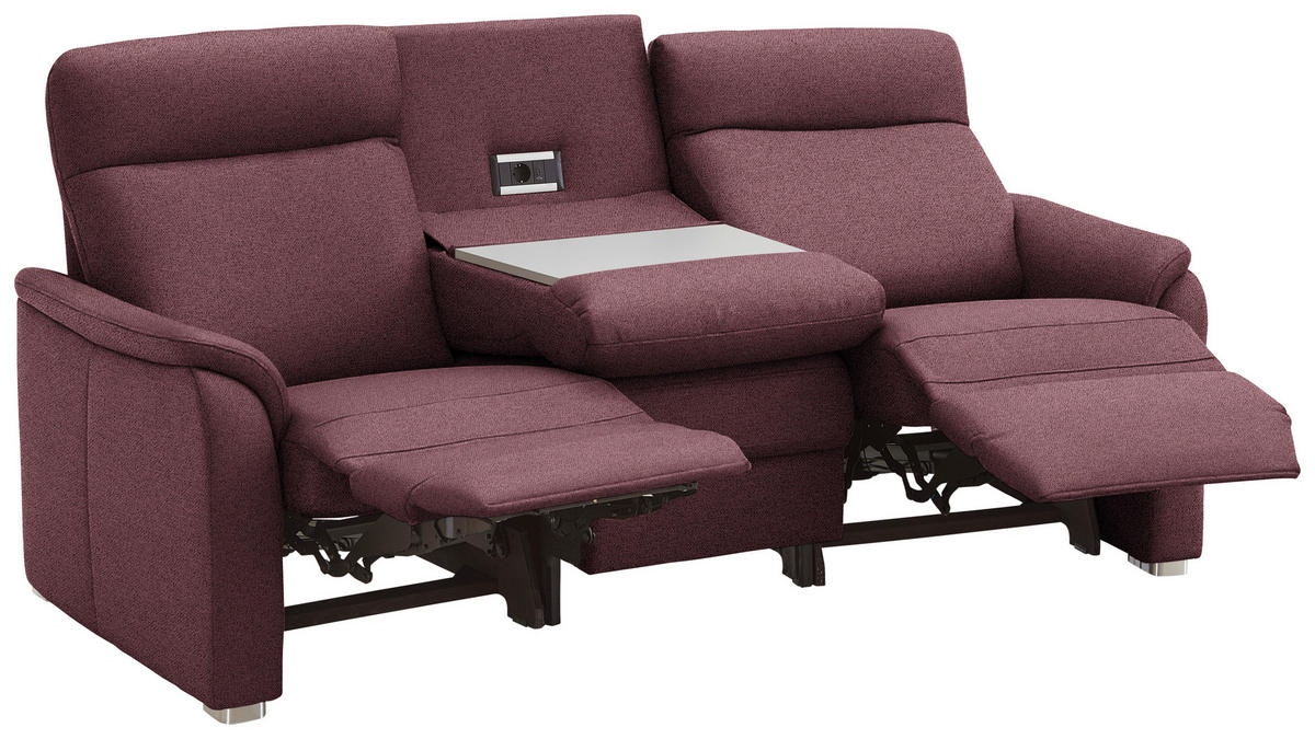 TRAPEZSOFA  in Flachgewebe Weinrot  - Weinrot/Alufarben, KONVENTIONELL, Textil/Metall (218/107/103cm) - Beldomo Comfort