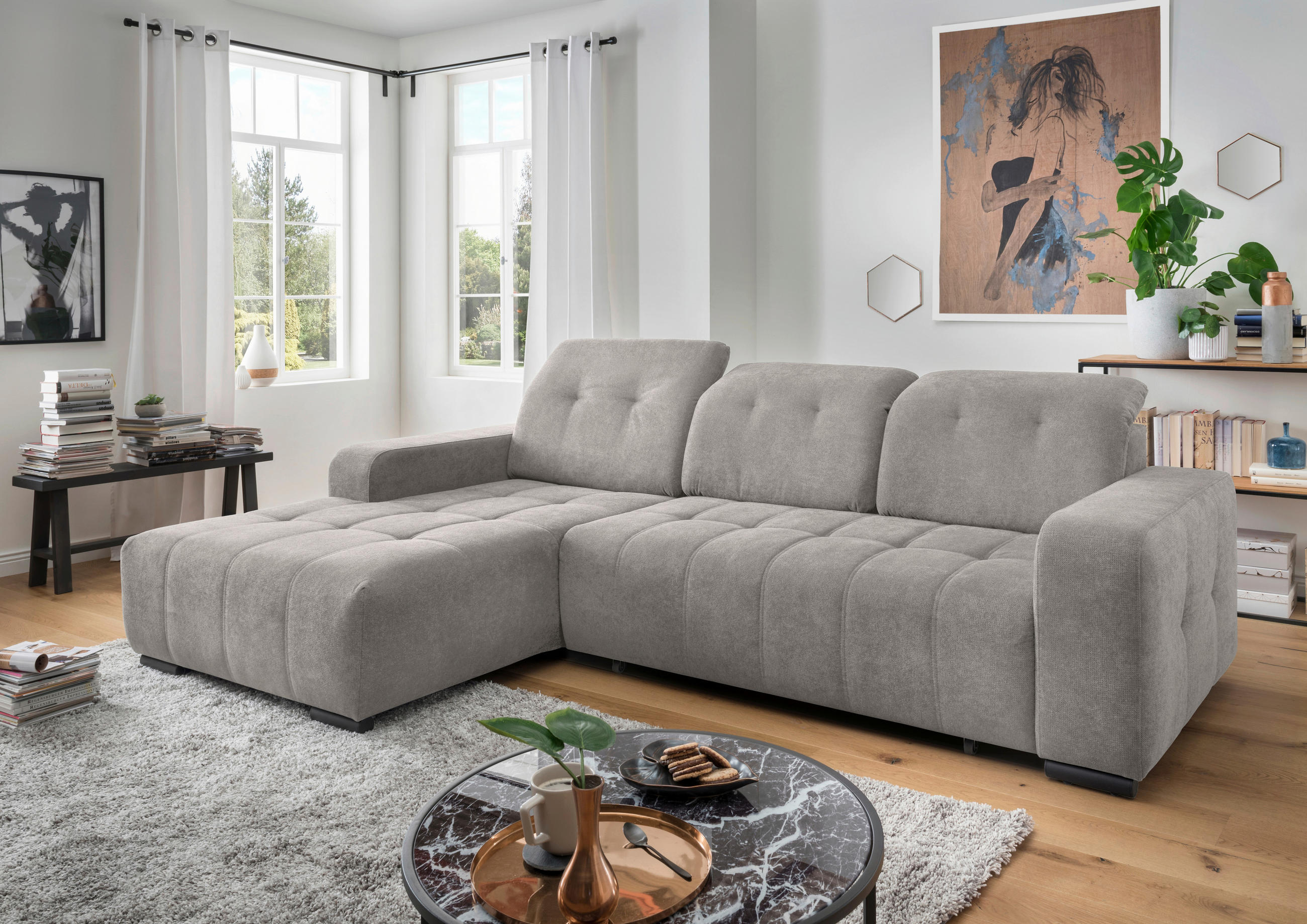 ECKSOFA Mikrofaser Grau  - Schwarz/Grau, Modern, Textil/Metall (185/292cm) - Livetastic