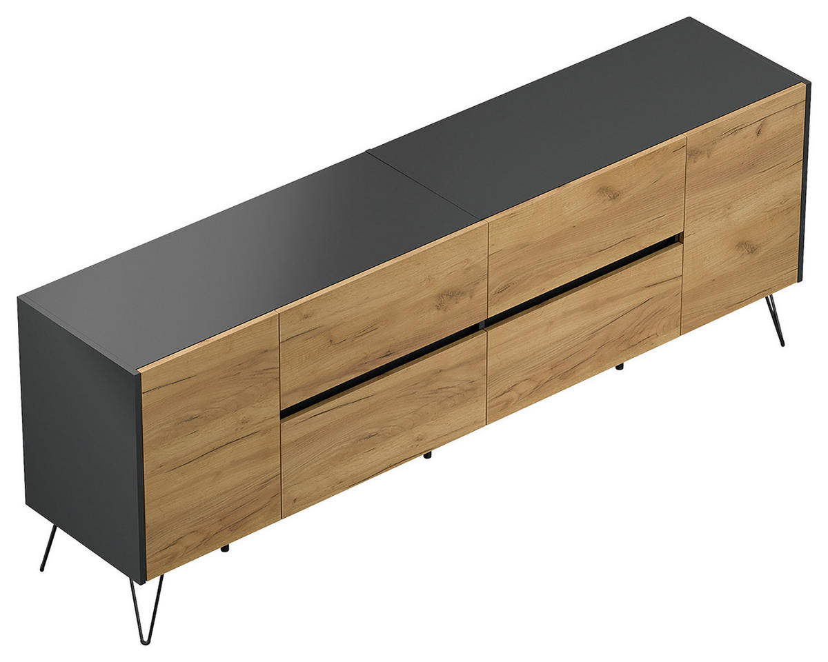 SIDEBOARD Posseik Industrial 199/75,8/42 cm 4 Schublade(n)  - Eichefarben/Graphitfarben, Design, Holzwerkstoff/Metall (199/75,8/42cm) - MID.YOU