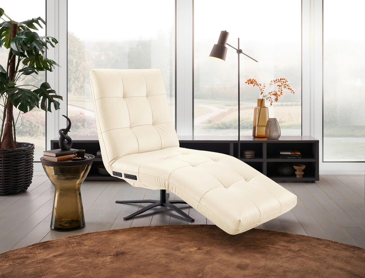RELAXLIEGE in Echtleder Creme  - Creme/Schwarz, MODERN, Leder/Metall (82/53-115/156-206cm) - Pure Home Comfort