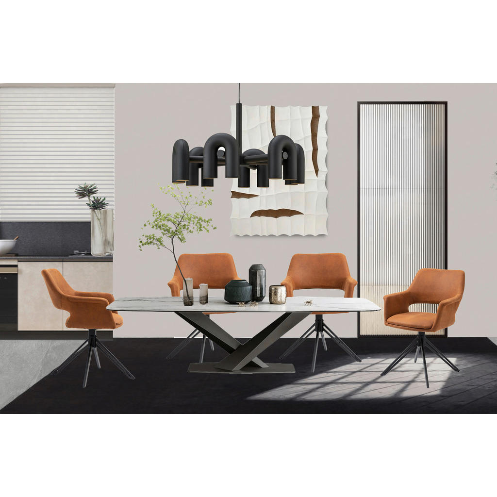 Thumbnail - Mid.you Armlehnstuhl, Braun, Schwarz, Metall, Textil, Flachrohr, 57x84x61 cm, Sitzfläche 360° drehbar, Esszimmer, Stühle...