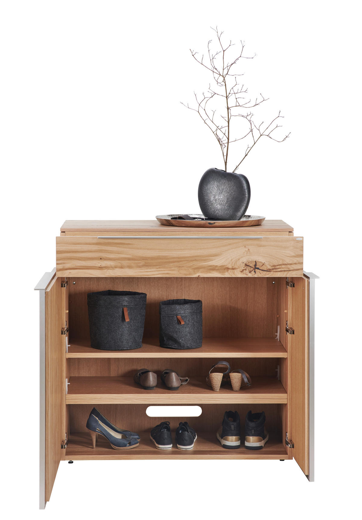 SCHUHSCHRANK  in 96/98/42,5 cm  - Eichefarben/Silberfarben, Natur, Glas/Holz (96/98/42,5cm) - Voglauer