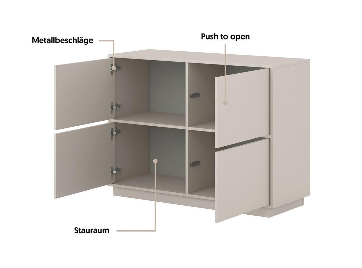 SIDEBOARD Japandi 111/82,5/41,5 cm  - Kaschmir, Design, Holzwerkstoff (111/82,5/41,5cm) - MID.YOU
