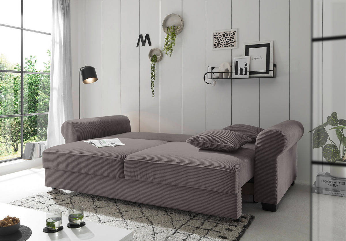 SCHLAFSOFA Cord Dunkelgrau  - Dunkelgrau/Schwarz, KONVENTIONELL, Kunststoff/Textil (250/95/125cm) - Hom`in
