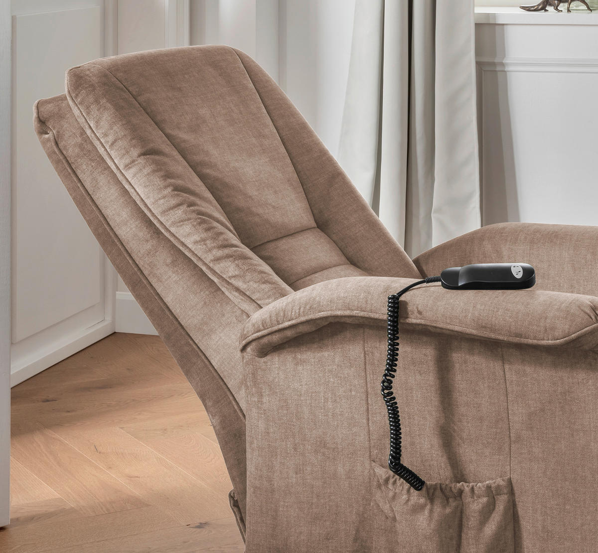 FERNSEHSESSEL in Velours Hellbraun  - Hellbraun/Schwarz, Design, Kunststoff/Textil (77/107/88cm) - Livetastic