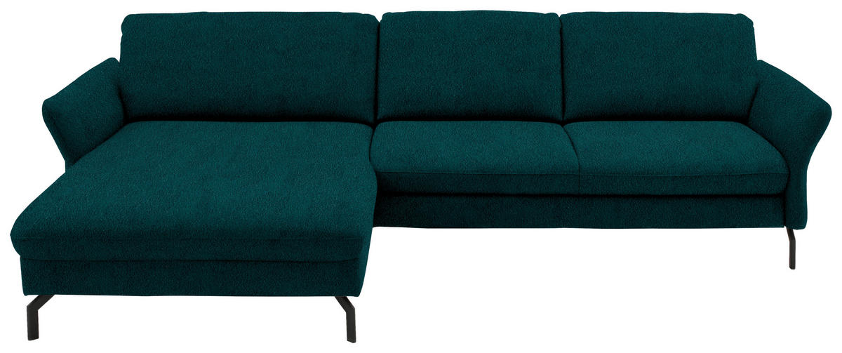 ECKSOFA in Velours Petrol  179/306 cm  - Petrol/Schwarz, Design, Textil/Metall (179/306cm) - Beldomo System