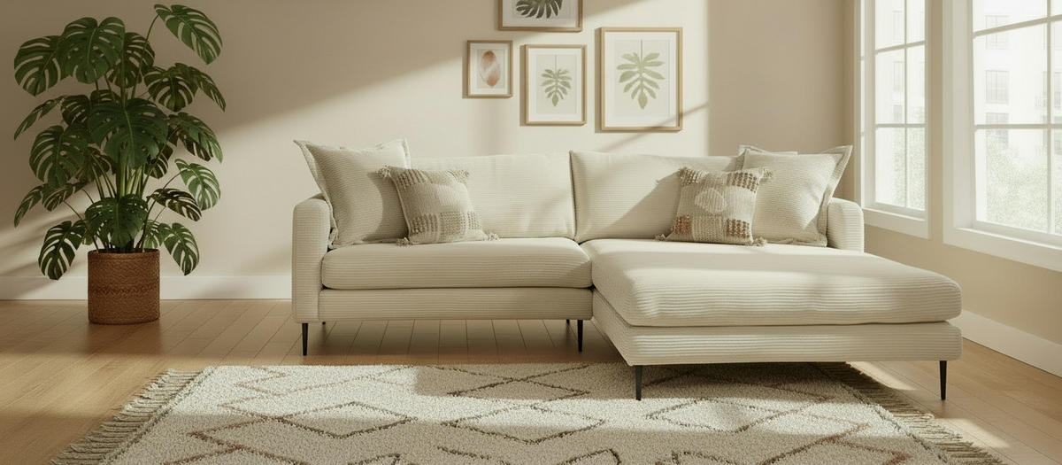 SAROKKANAPÉ textil krémszínű  - krémszínű/fekete, Design, textil/fém (268/193cm) - P & B