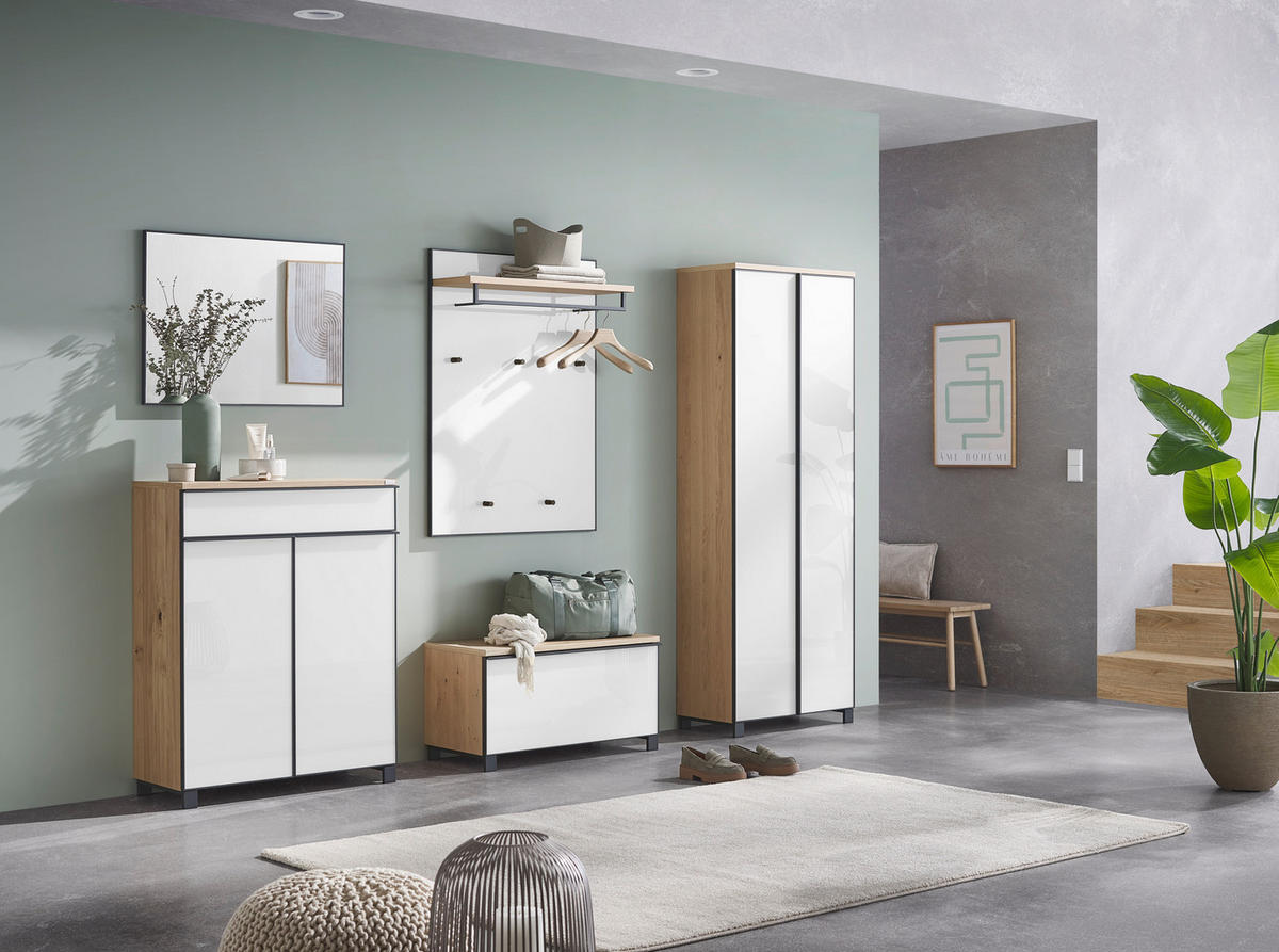 SCHUHSCHRANK furniert Anthrazit, Weiß, Eichefarben  - Eichefarben/Anthrazit, Design, Glas/Holzwerkstoff (84/108/37cm) - Dieter Knoll