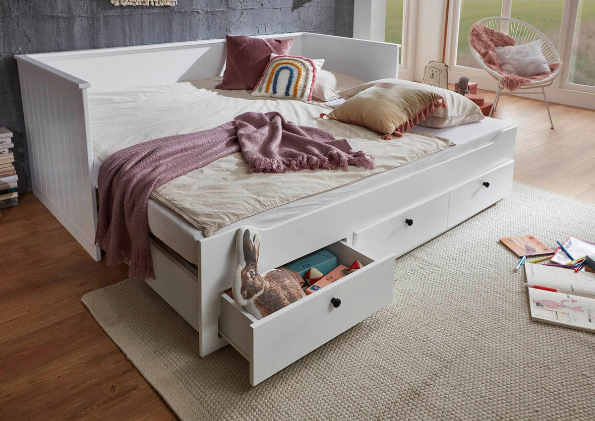 AUSZIEHBETT 90-180/200 cm  in Weiß  - Weiß, KONVENTIONELL, Holz/Holzwerkstoff (90-180/200cm) - Boxxx