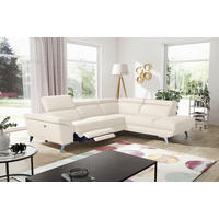 ECKSOFA  in Echtleder Creme  283/228 cm  - Silberfarben/Creme, Design, Leder/Metall (283/228cm) - Livetastic