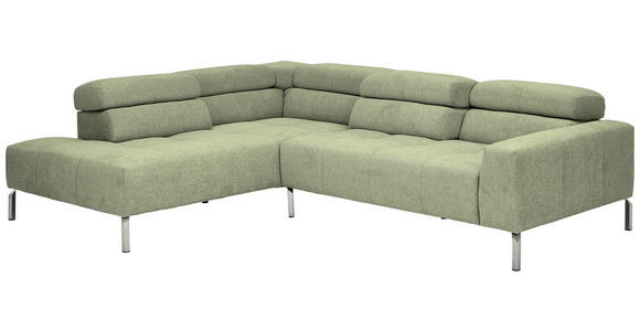 ECKSOFA  in Flachgewebe Olivgrün  224/282 cm  - Chromfarben/Olivgrün, KONVENTIONELL, Textil/Metall (224/282cm) - Hom`in
