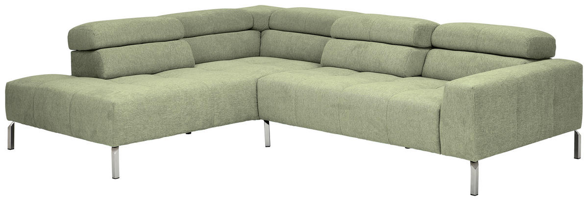 ECKSOFA in Flachgewebe Olivgrün  224/282 cm  - Chromfarben/Olivgrün, KONVENTIONELL, Textil/Metall (224/282cm) - Hom`in