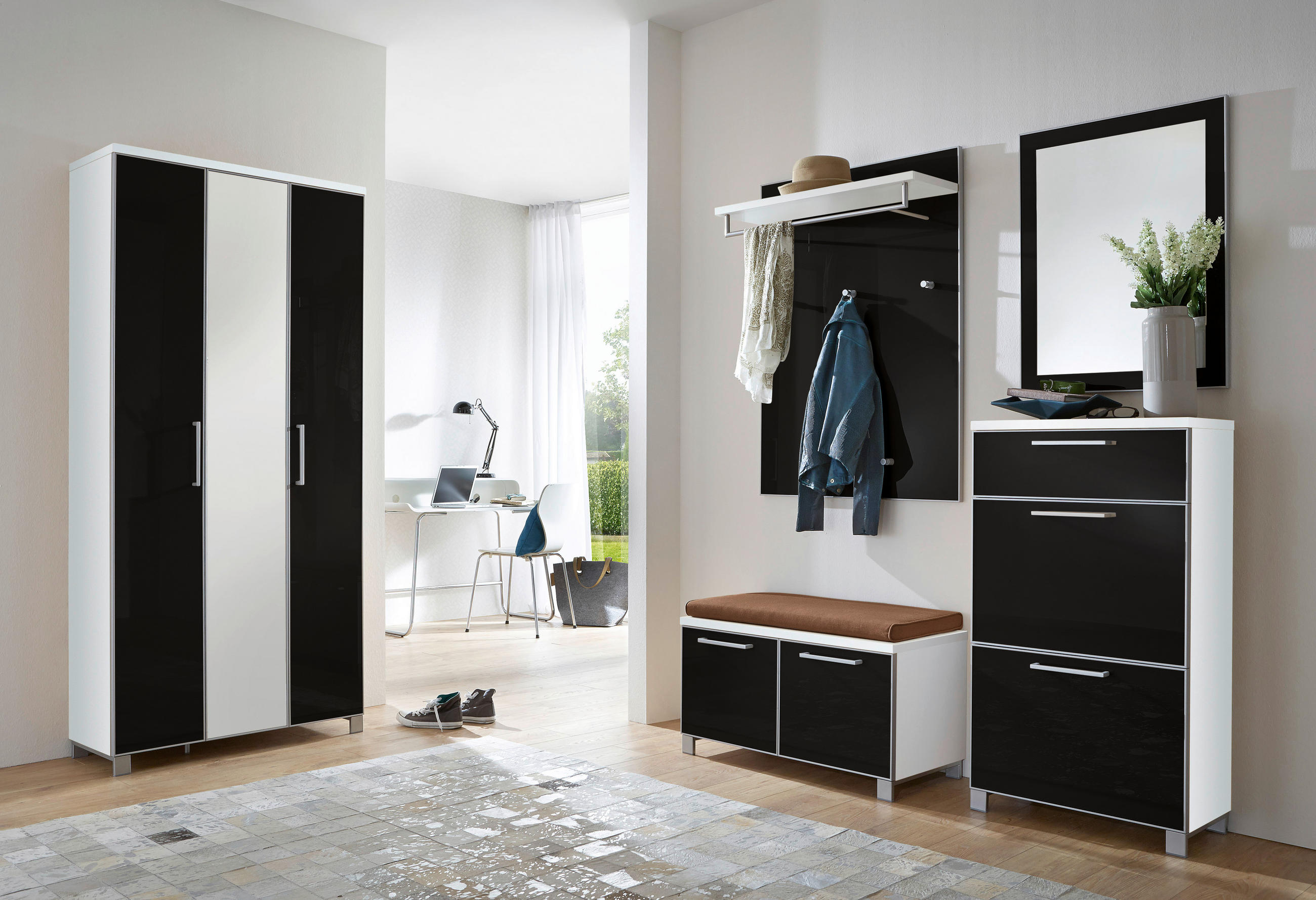 GARDEROBE 6-teilig in 245/195/40 cm - Taupe/Anthrazit, Design, Glas/Holzwerkstoff (245/195/40cm)