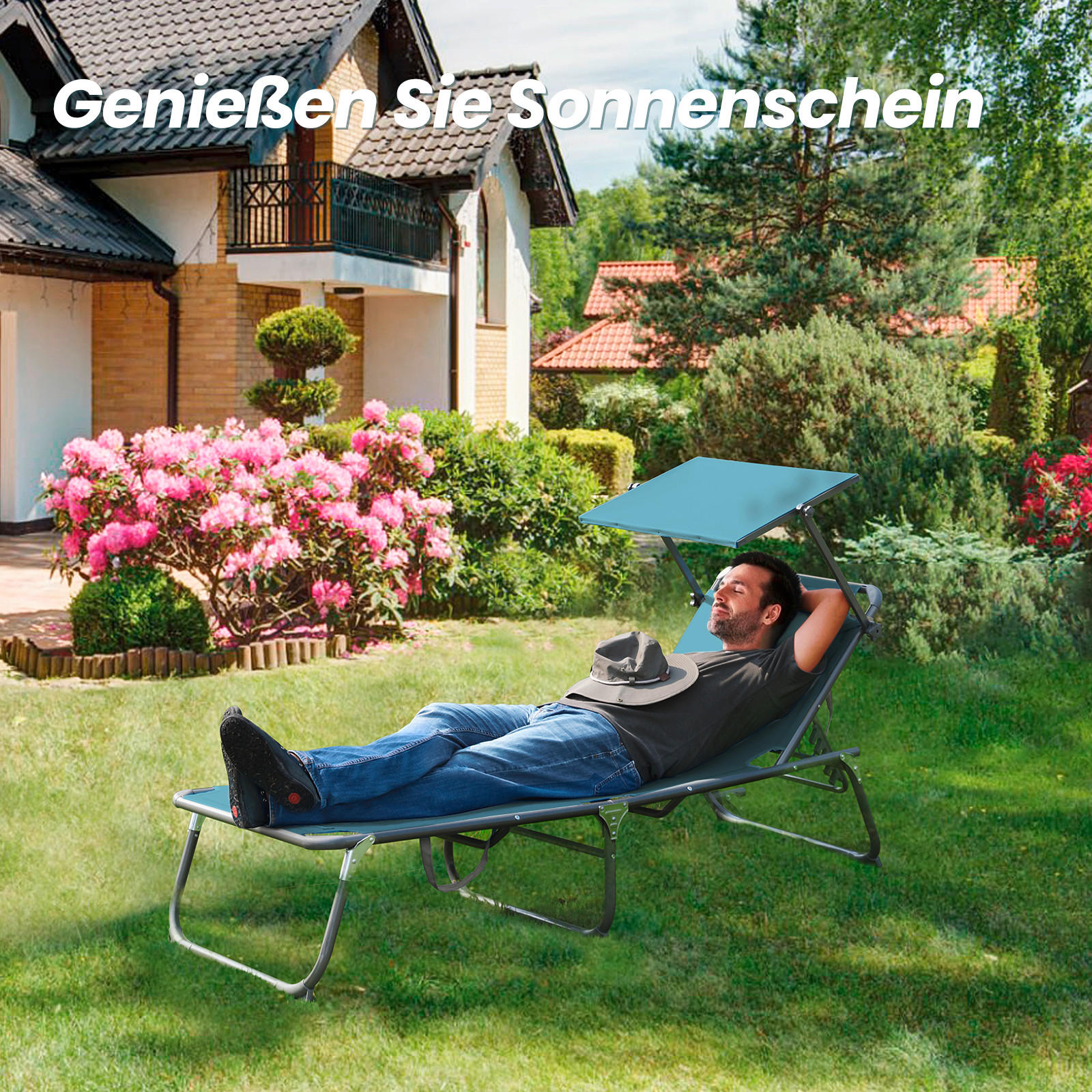 GARTENLIEGE 70/36/200 cm  - Blau/Anthrazit, Basics, Textil/Metall (70/36/200cm) - Modante